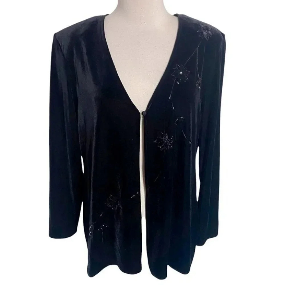 J.R. Nites by Caliendo XL black velvet embellished‎ 1 button cardigan jacket